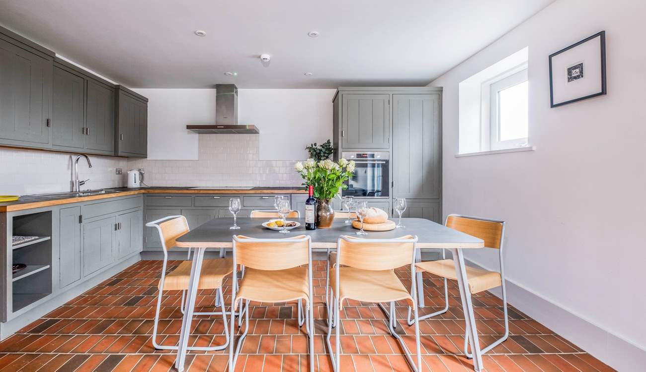 A spacious kitchen and dining area.
