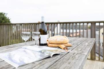 There's a choice of two patios, either outside the front door or up a flight of steps where you have a view of the bay.