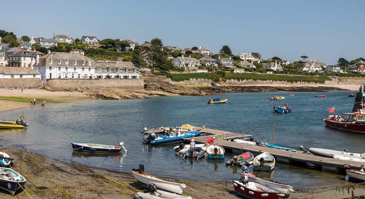 The bustling harbour at St Mawes where you can catch the seasonal passenger ferry for a day in Falmouth.