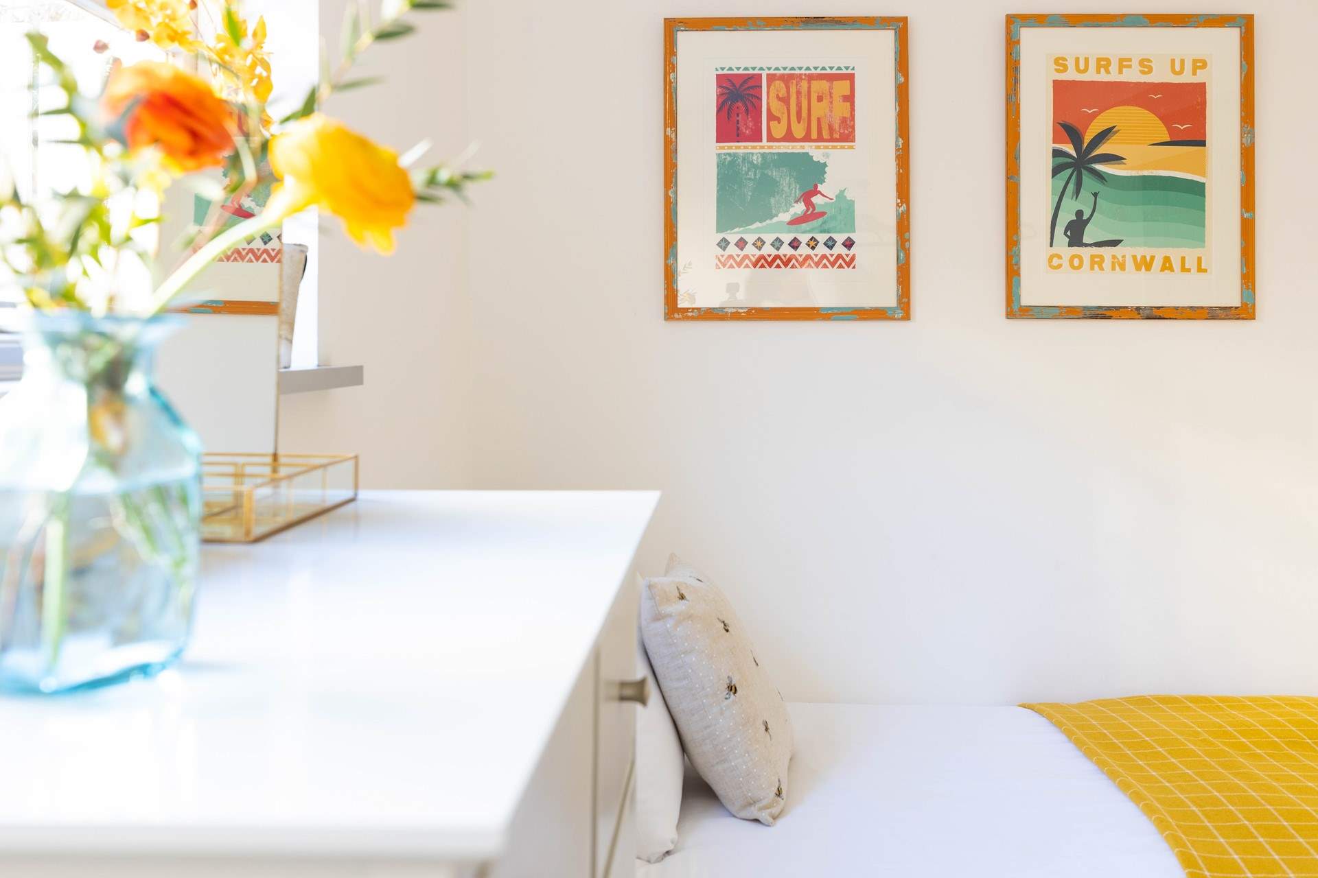Pops of colour in the twin bedroom.