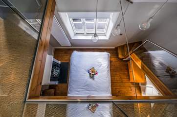 A view of one of the double bedrooms from the mezzanine snug.
