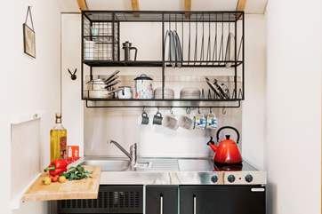 The pocket-sized kitchen is perfect for prepping quick and easy meals.