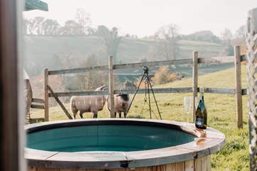 Soak away your worries in the heavenly wood-fired hot tub and say hello to your friendly fluffy neighbours.