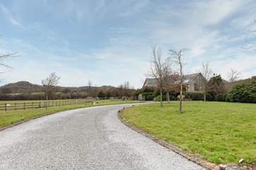 The driveway leads past the spa up to Springfields.