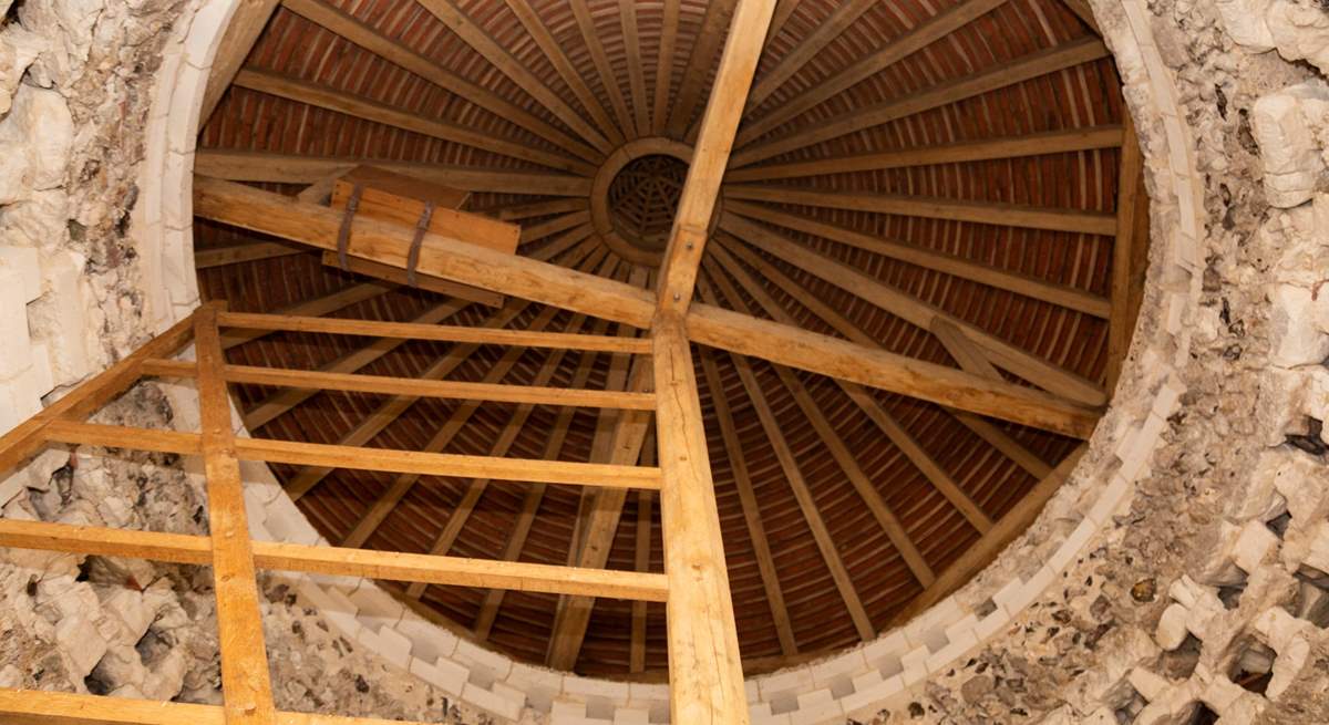 Looking up inside the Dovecote roof.