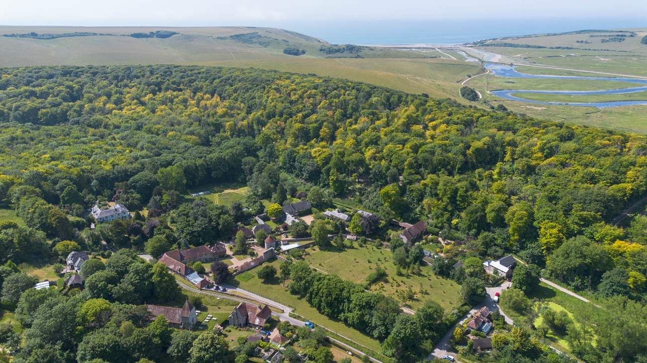 Views of West Dean village and Friston Forest.