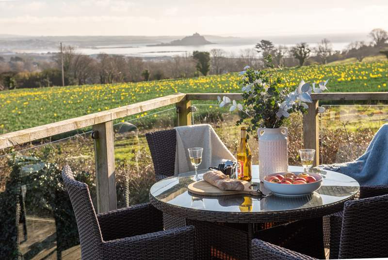 The dreamy balcony has a mesmerising view of St Michael's Mount and Mount's Bay.