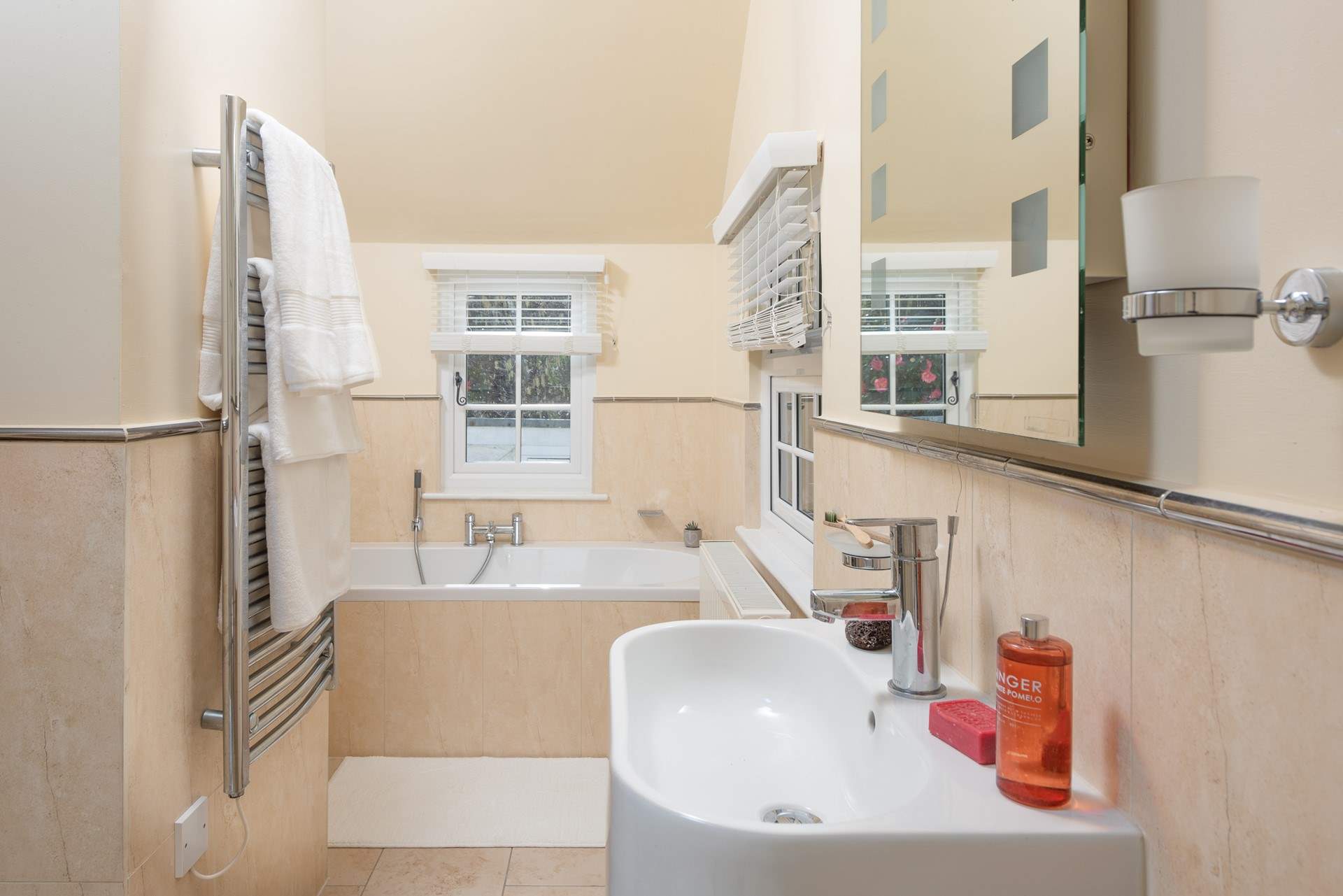 The bathroom is delightful with a bath for a long leisurely soak and...