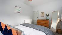 The king-size double bedroom is so calm and relaxing, what pretty linen. 