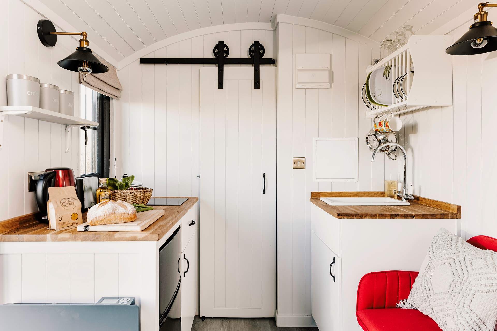 The stylish kitchen is superbly equipped for two.