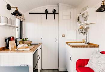 The stylish kitchen is superbly equipped for two.