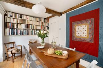 Dine-in rustic style with plenty of after dinner reading.