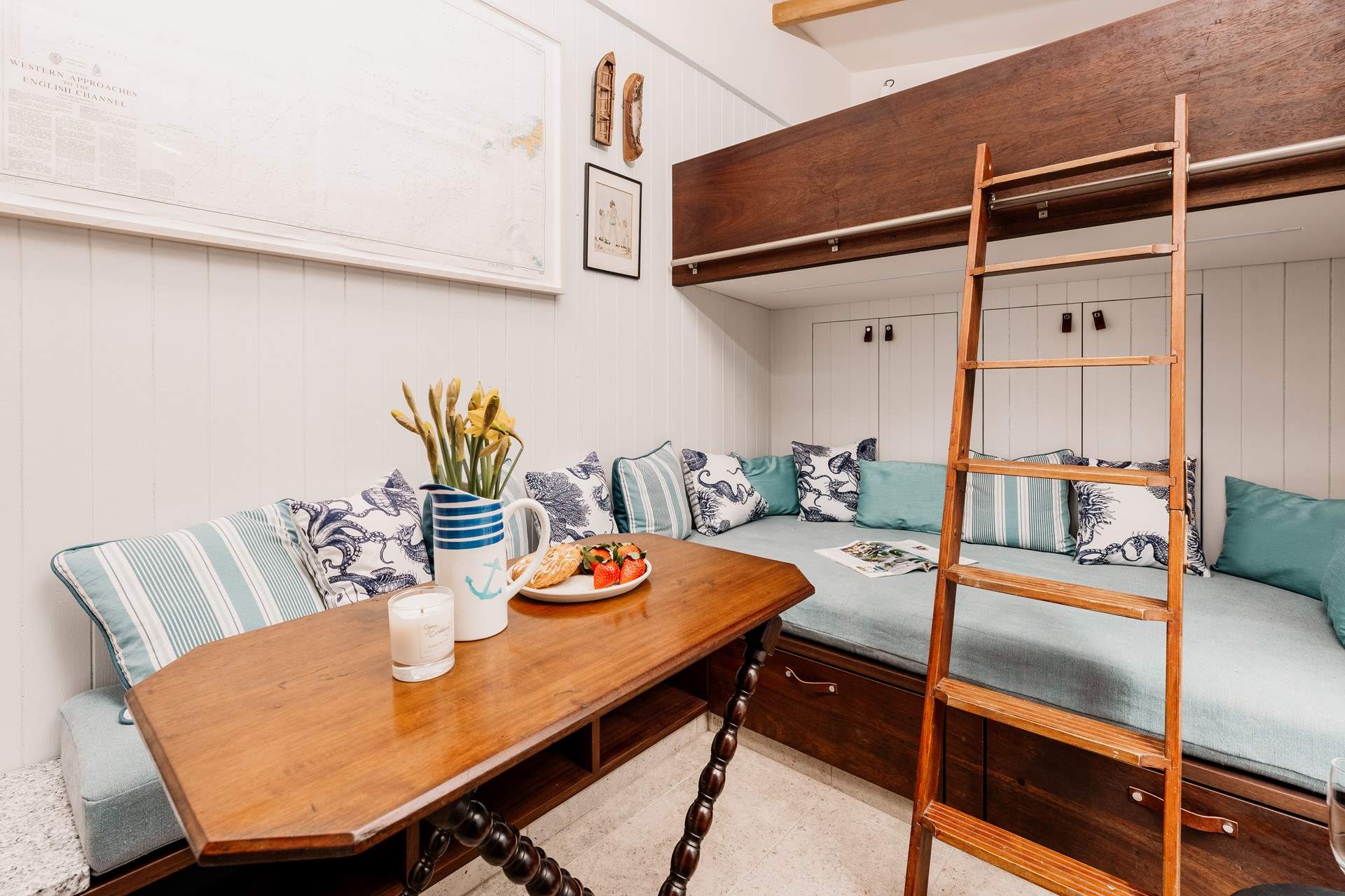 A nautical theme runs throughout the hideaway in the most tasteful style. 