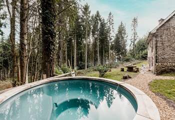 Sink into the hot tub and admire your forest surroundings. 