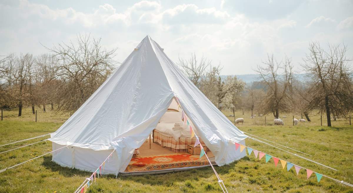 The beautiful bell tent pays respect to a traditional glamping style!