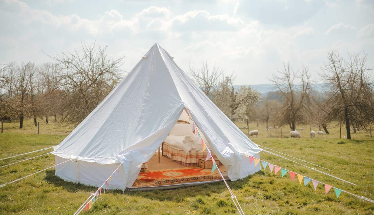 The beautiful bell tent pays respect to a traditional glamping style!