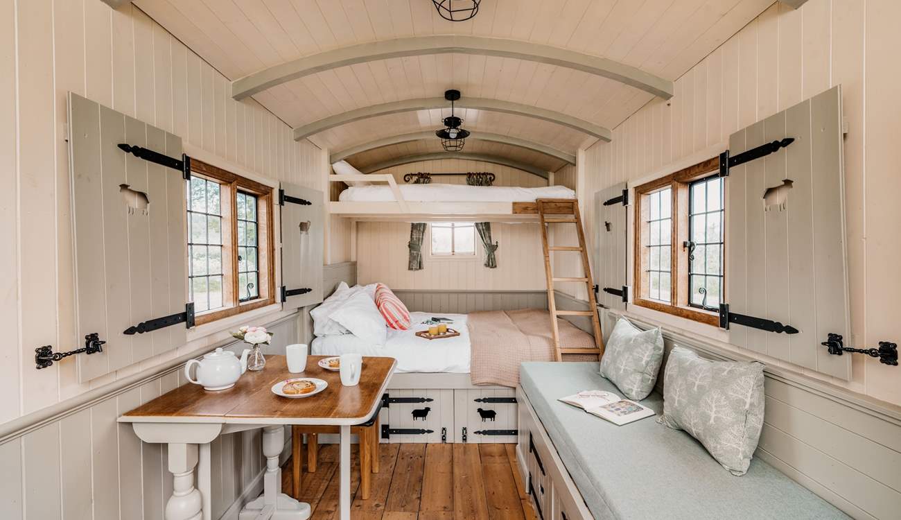 Inside the hut, you will be greeted with lovely countryside charm.