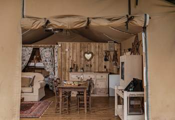 Your rustic glamping abode awaits.