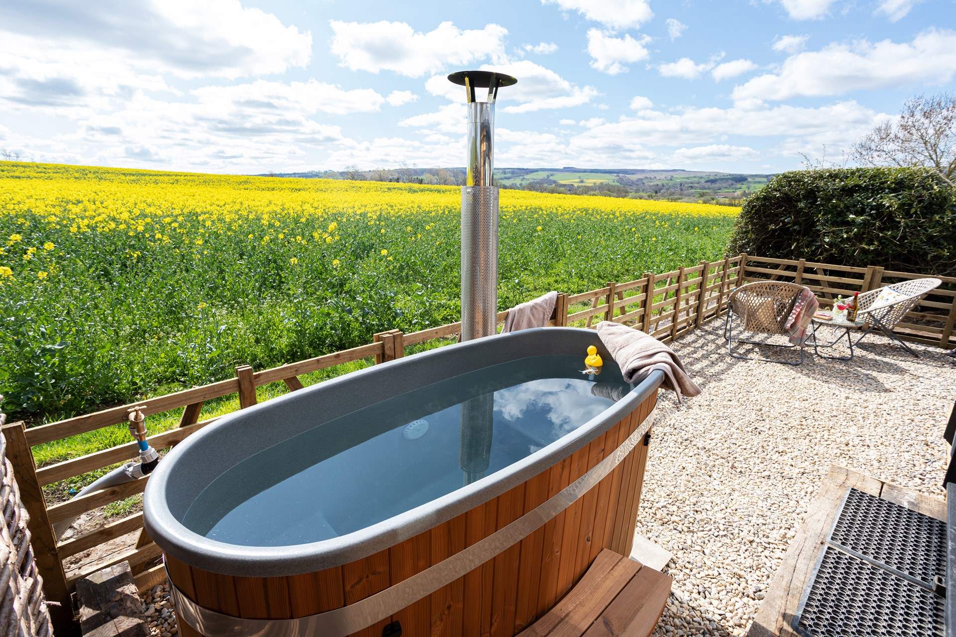 Sink into the wood-fired hot tub and simply let your worries melt away.