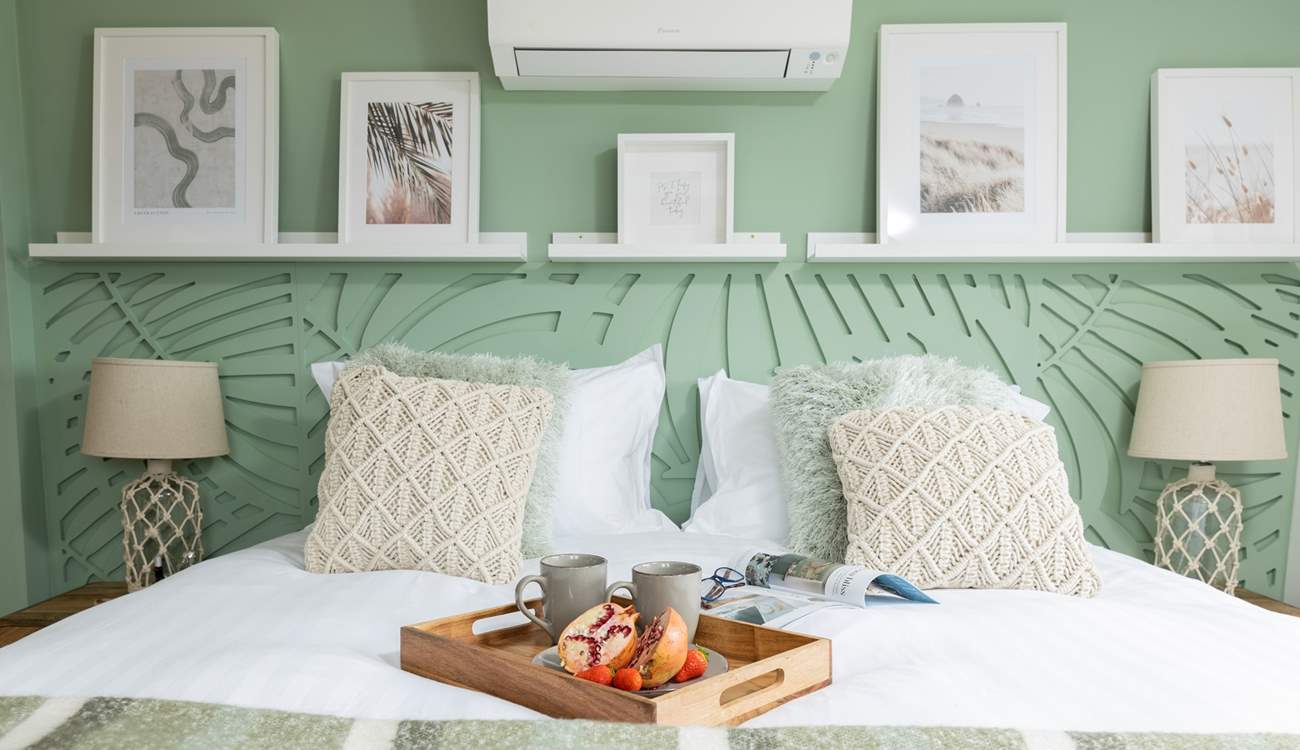 Island bedroom is a beautiful sage green and enjoys a sea view towards Lundy Island.