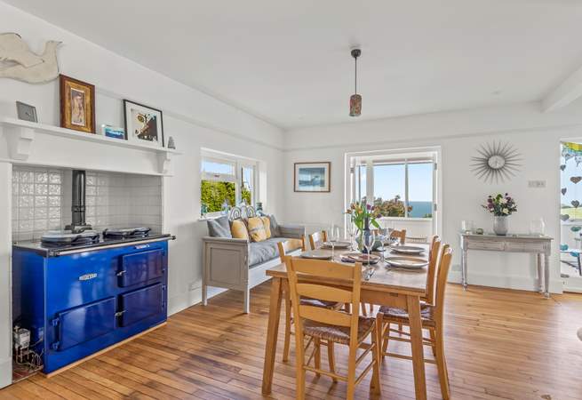 Even the dining-area is treated to splendid sea views. Please note the Aga is not in use.