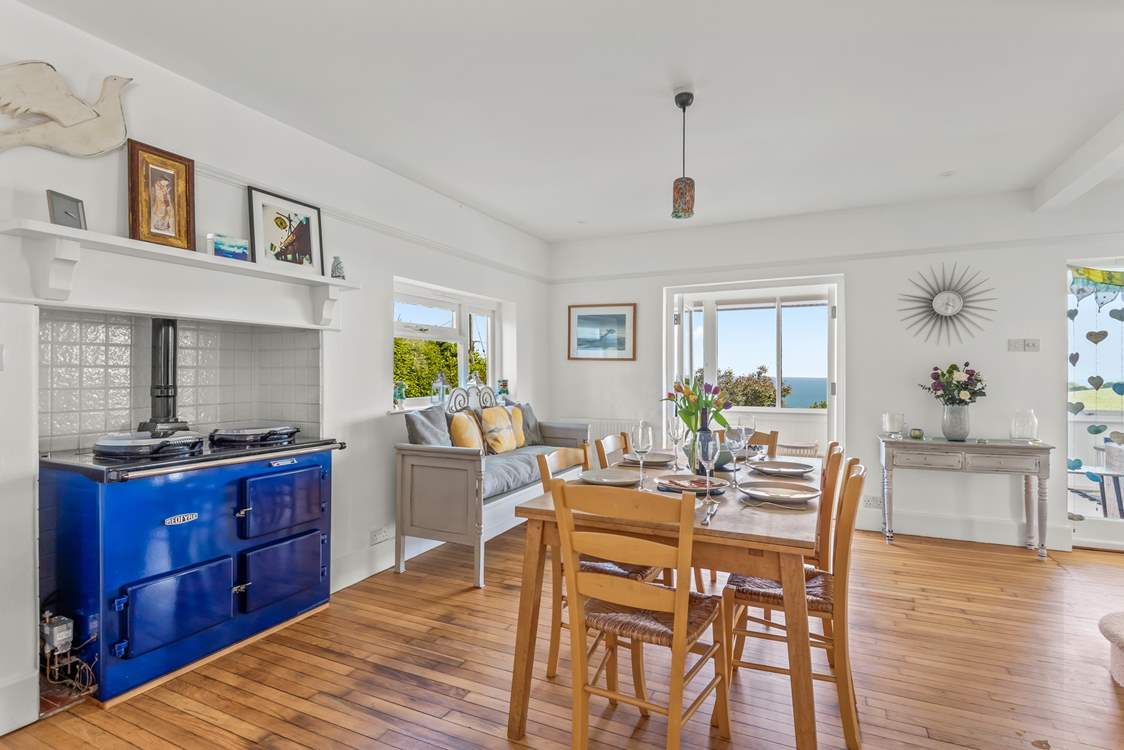 Even the dining-area is treated to splendid sea views. Please note the Aga is not in use.