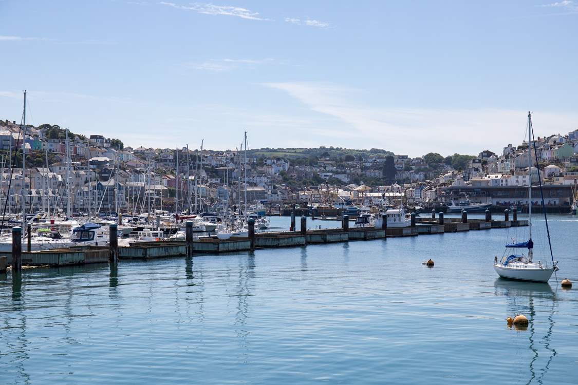 Bustling Brixham marina, looking over into the harbour bowl.