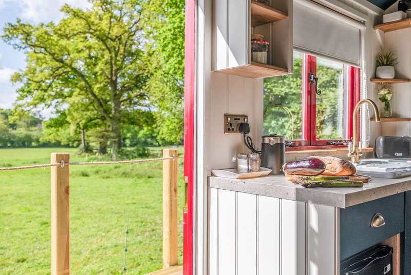As you prep a delicious dinner, open the doors and breathe in the fresh county air. 