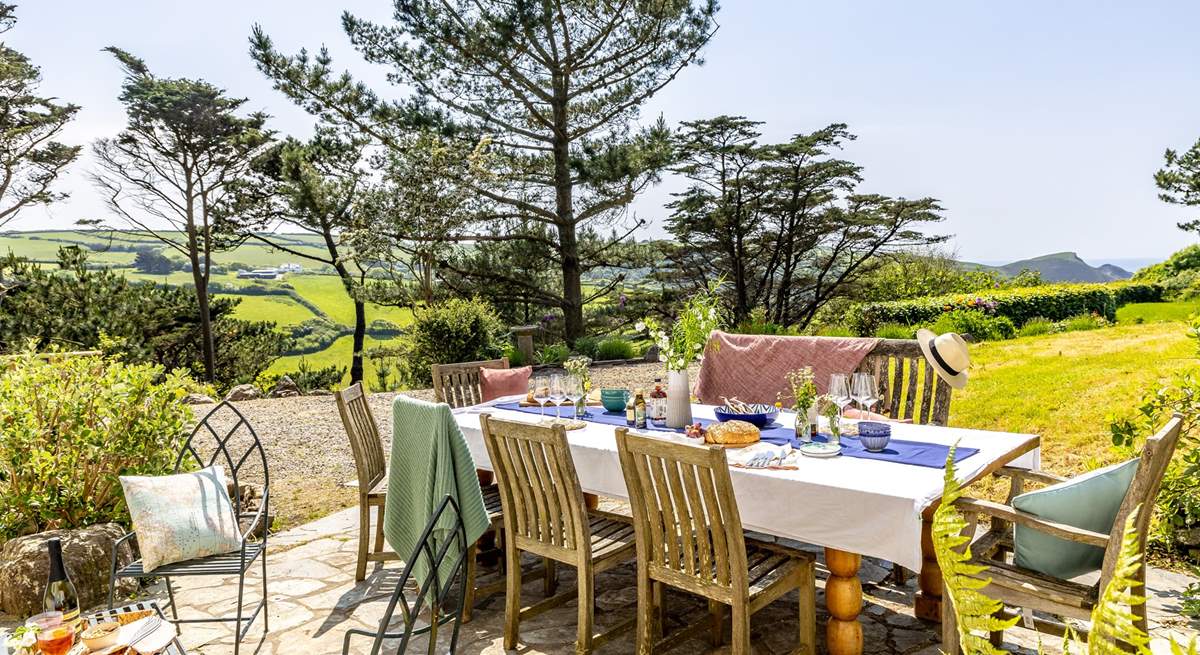 Al fresco dining with far reaching views to the sea.