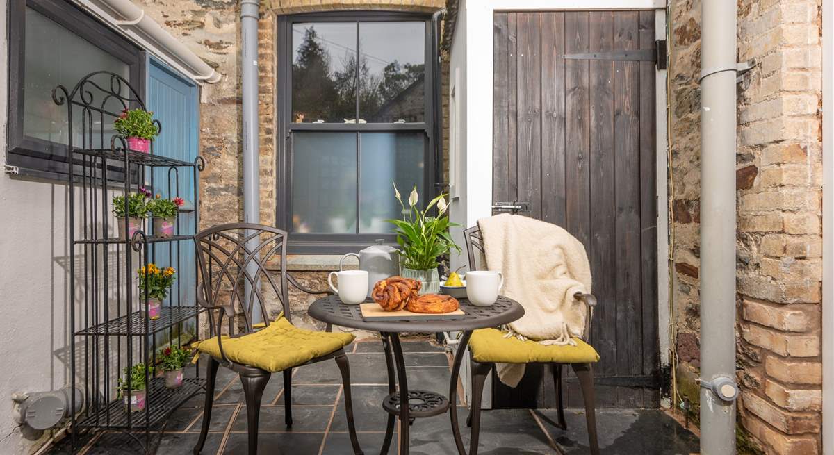 The sweet patio area is perfect for coffee and cake.