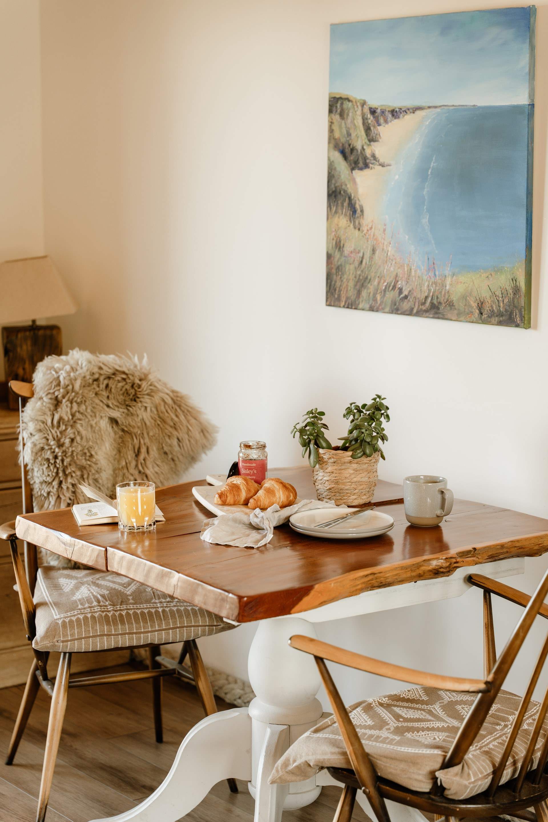 Enjoy a long, lazy brunch at the handcrafted dining table. 