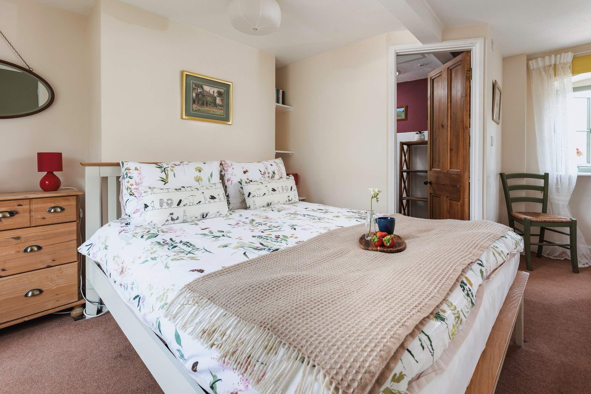 On the top floor the bedroom and shower-room adding to the quaintness of this cottage.