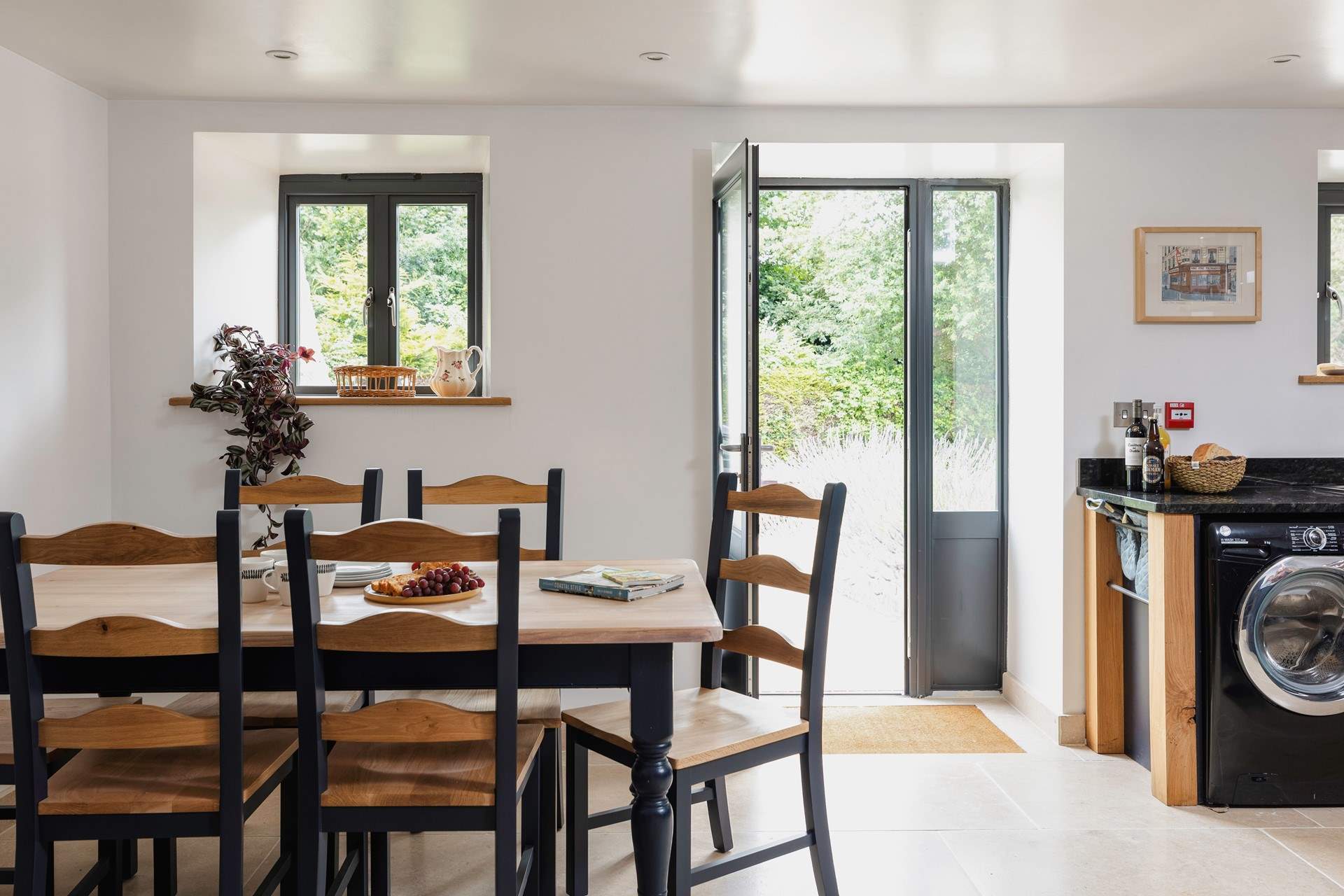 The kitchen is light and bright.