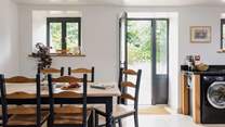 The kitchen is light and bright.