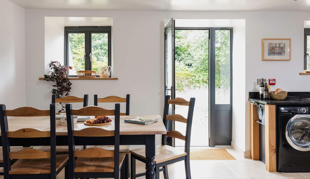 The kitchen is light and bright.