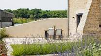 The neighbouring storage and workshop facility for a local solar energy installation company can be seen from Seymour Barn. 