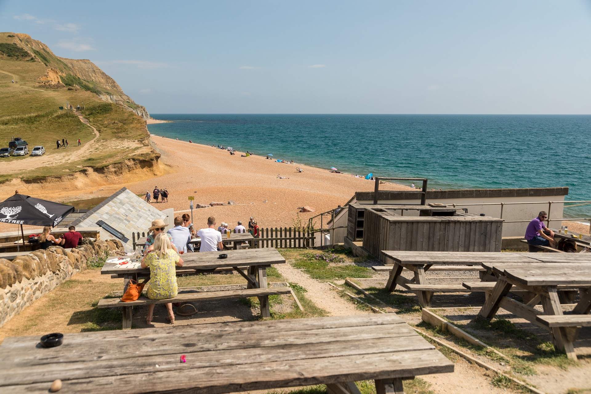 The beach at Seatown - a great place to stop if exploring the coastal path.