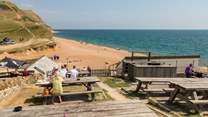The beach at Seatown - a great place to stop if exploring the coastal path.