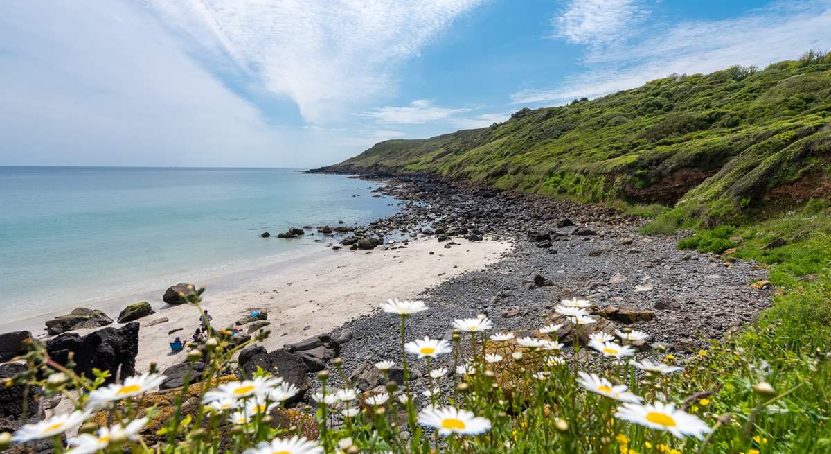 Magical Mears beach is at the bottom of the footpath beneath The Headland.