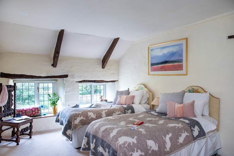 Bedroom 4 is a pretty twin bedded room and ideal for either adults or children. Access to bedroom 5 is through this room. Please mind your head when stepping down into bedroom 4 from the hallway.