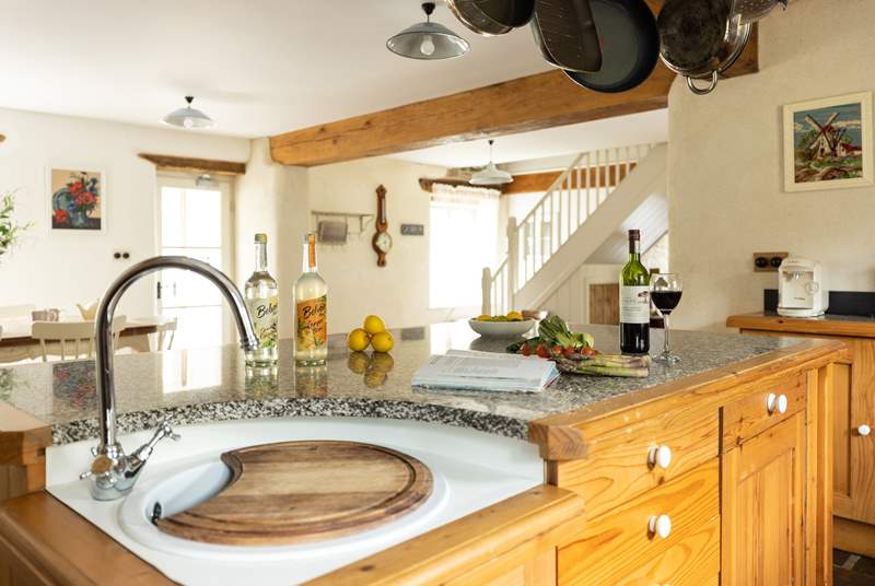 A kitchen island completes this kitchen along with a second sink!