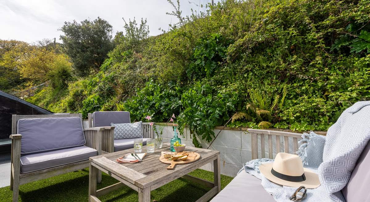 The secluded terrace at the back of Lynher House perfect for morning coffee and evening sundowners.