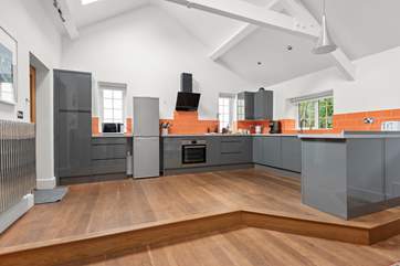 The super stylish kitchen has all the equipment you'll need to cook a holiday meal.