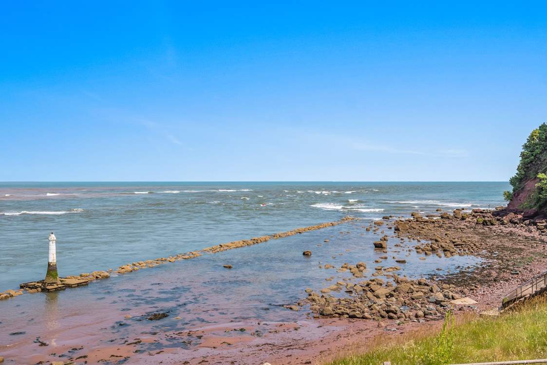 Shaldon beach and out to sea. This is a great fishing spot for those who love to hunt bass.