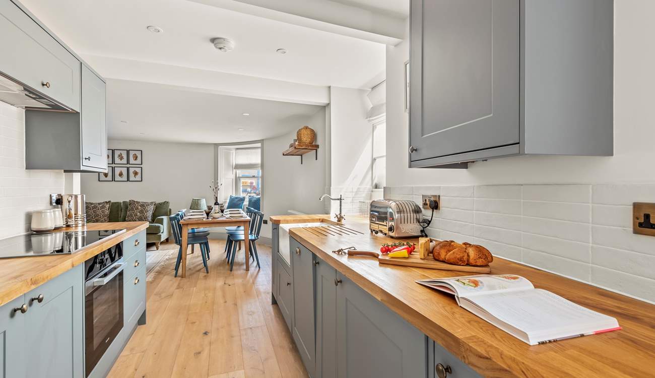 Large and well-equipped kitchen.