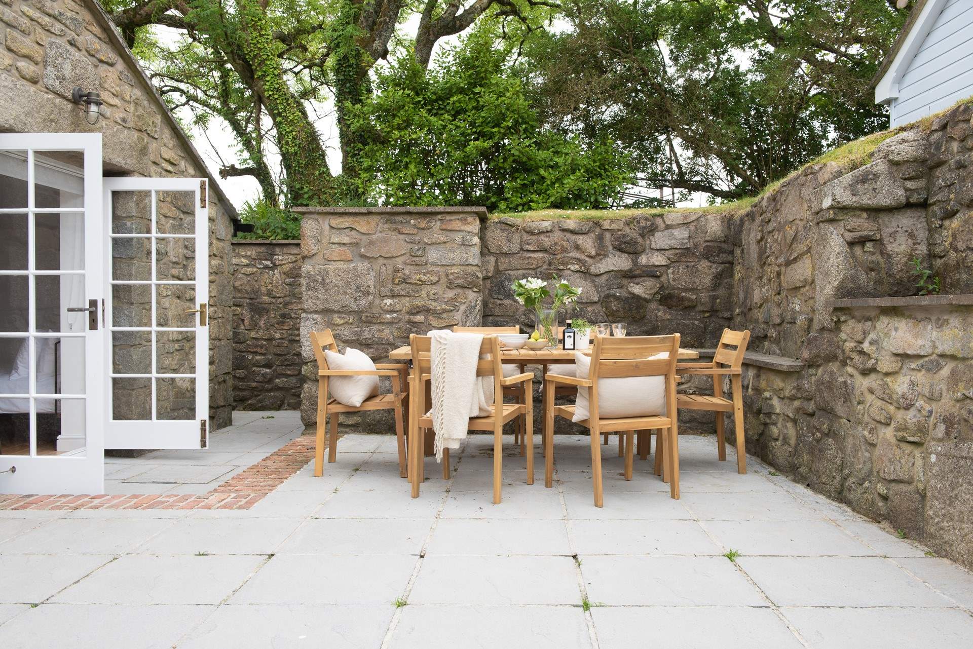 The sunny patio is perfect for holiday meals.