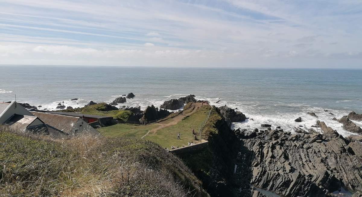 Take in the views from Hartland Quay and enjoy a drink from the pub.