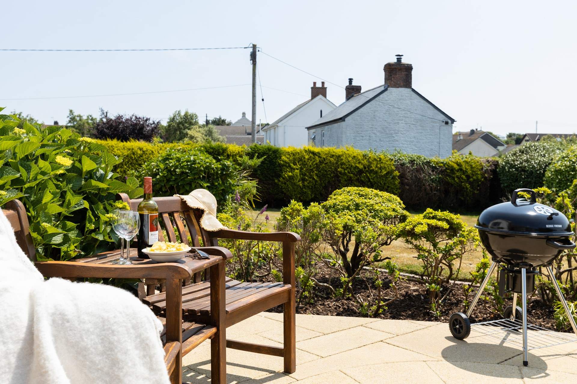 The stunning patio outside the front entrance is perfect for a barbecue supper.