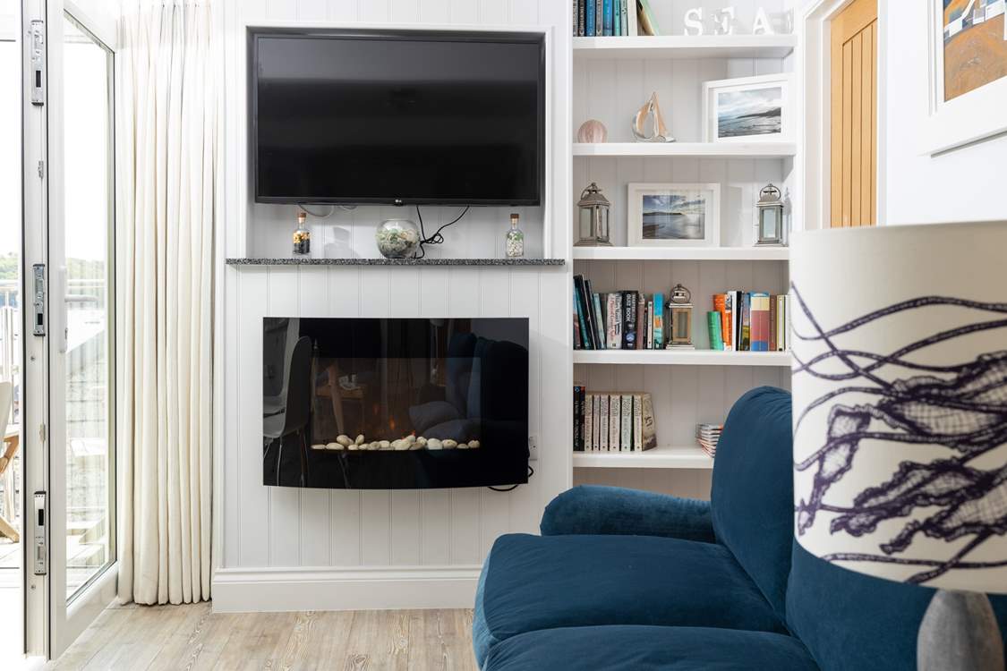 The pebble-effect electric stove will keep you cosy throughout the seasons.