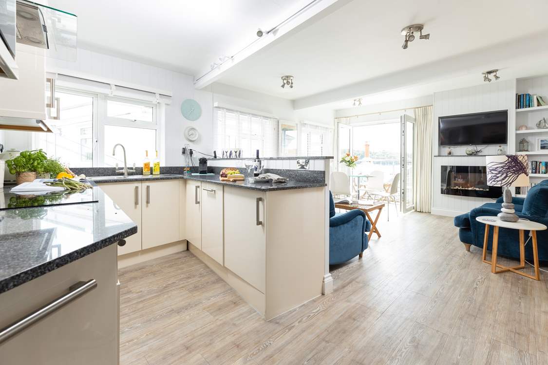 The open plan living space is light and bright.